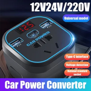 12V/24V to 220V Car Inverter with Type-C & Fast Charger